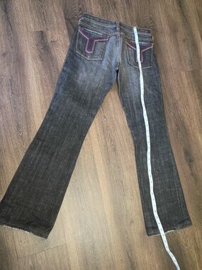 Citizens Of Humanity Dark Wash Flare Jeans with Purple Pocket Stitch